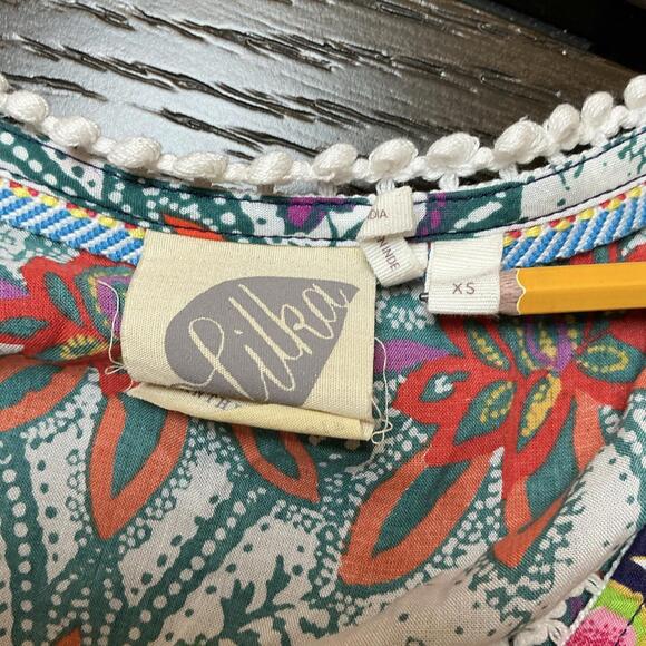 Anthropologie Lilka Dress Size XS Trapeze Multicolor Purple Yellow Patchwork - Picture 6 of 8